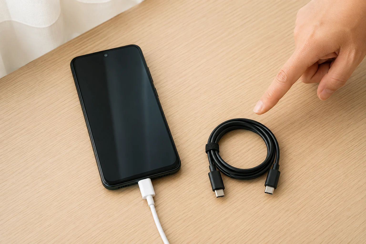 갤럭시 충전 발열을 확인하려고 정상 USB-C 케이블을 하나씩 바꾸는 모습
