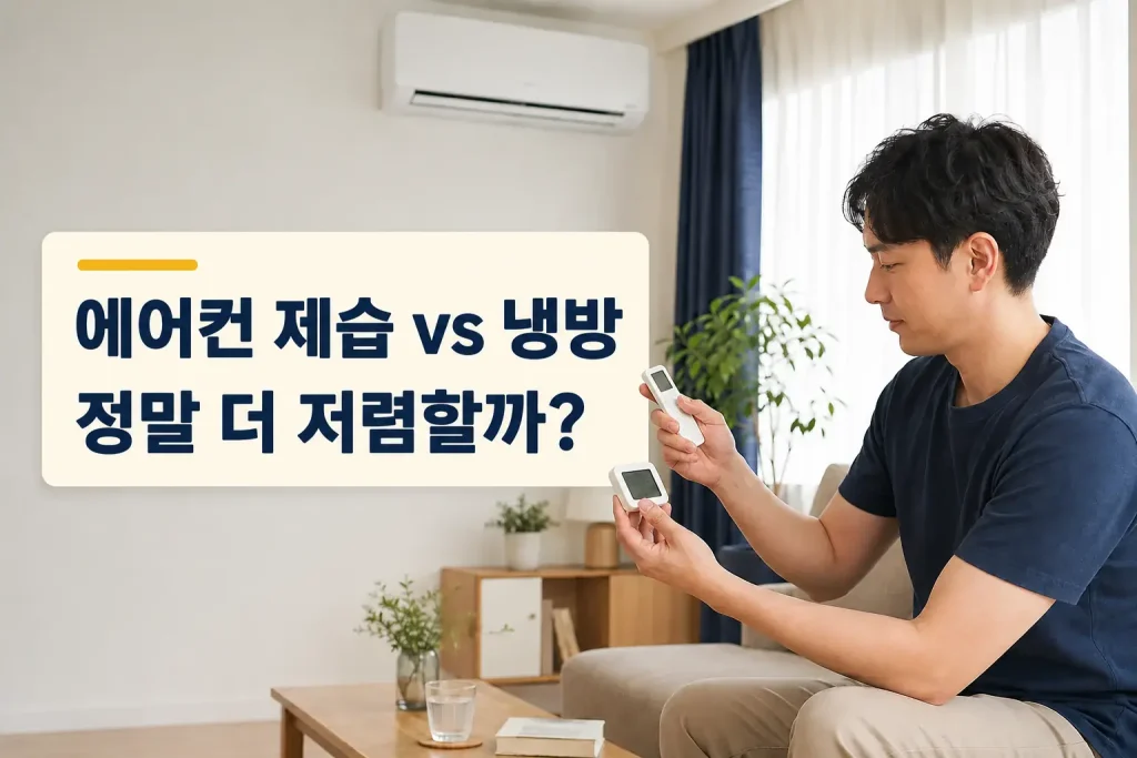 에어컨 제습과 냉방 전기요금을 비교하는 모습