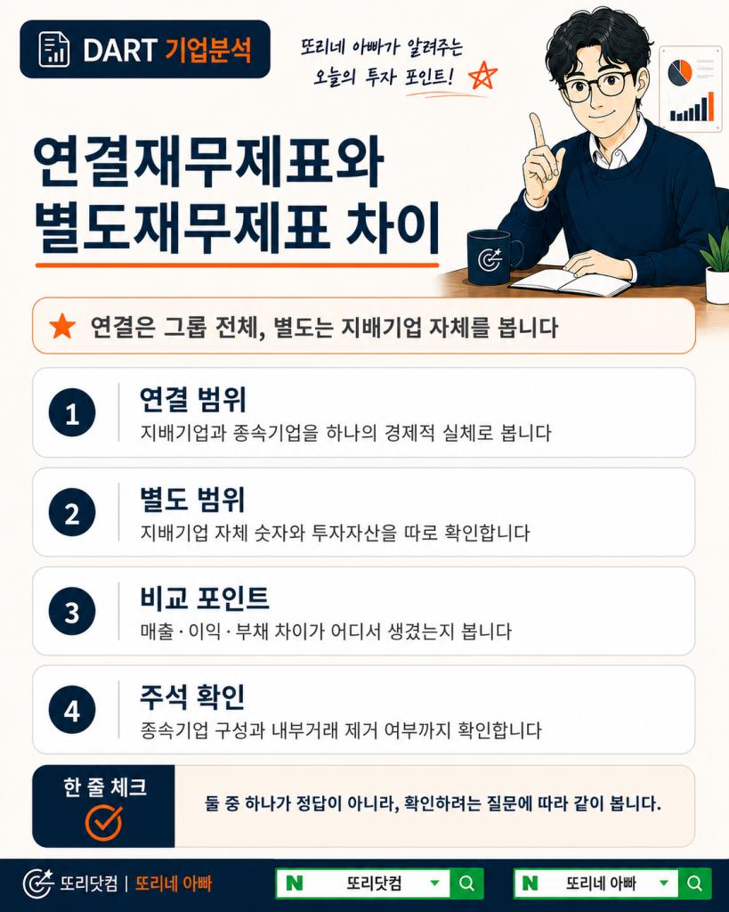 연결재무제표와 별도재무제표 차이