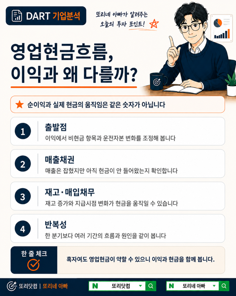 영업현금흐름 보는 법과 순이익 차이를 설명하는 DART 기업분석 핵심 요약