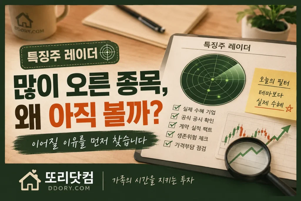 특징주 레이더 자료와 차트, 레이더 화면을 활용해 많이 오른 종목의 재료와 실제 수혜 여부를 확인하는 특징주 분석 썸네일