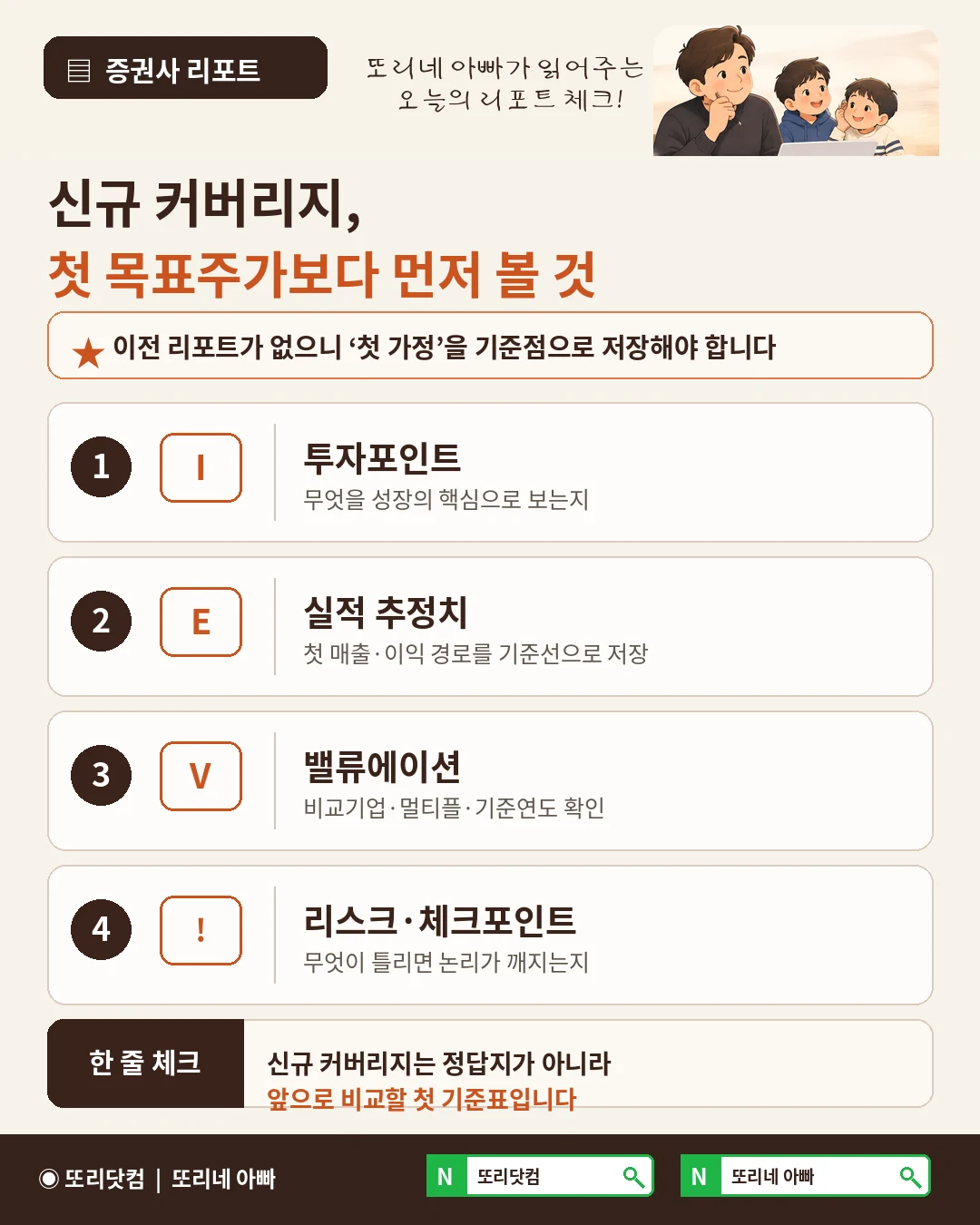신규 커버리지 리포트에서 투자포인트 실적 추정치 밸류에이션 리스크를 확인하는 체크리스트