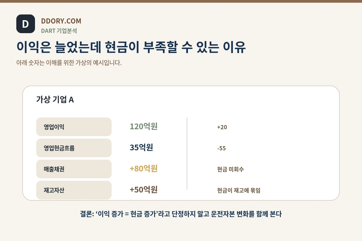 영업이익과 영업현금흐름이 다를 수 있는 가상 예시