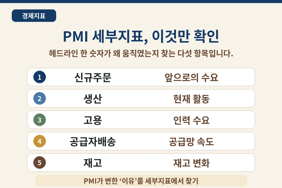 PMI 지수 보는 법 신규주문 생산 고용 세부지표
